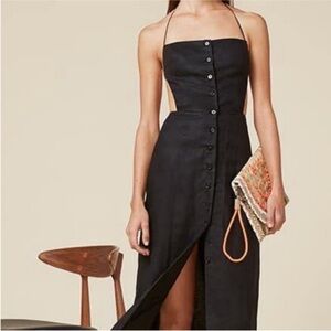 Reformation linen button up open back midi dress in black